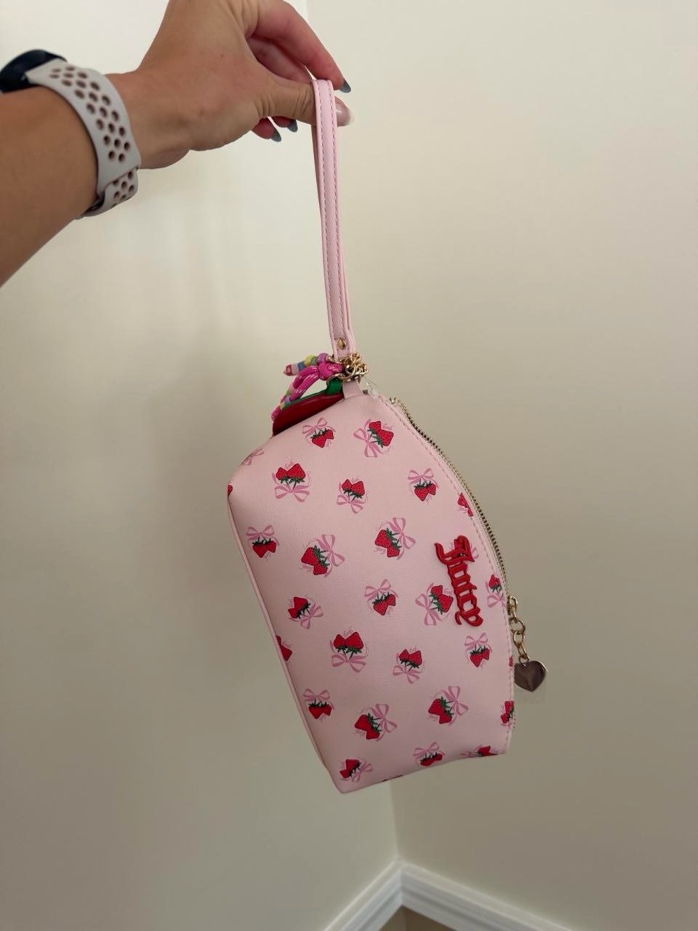 Pink Strawberry Print Wristlet Cosmetic Pouch Juicy Couture
